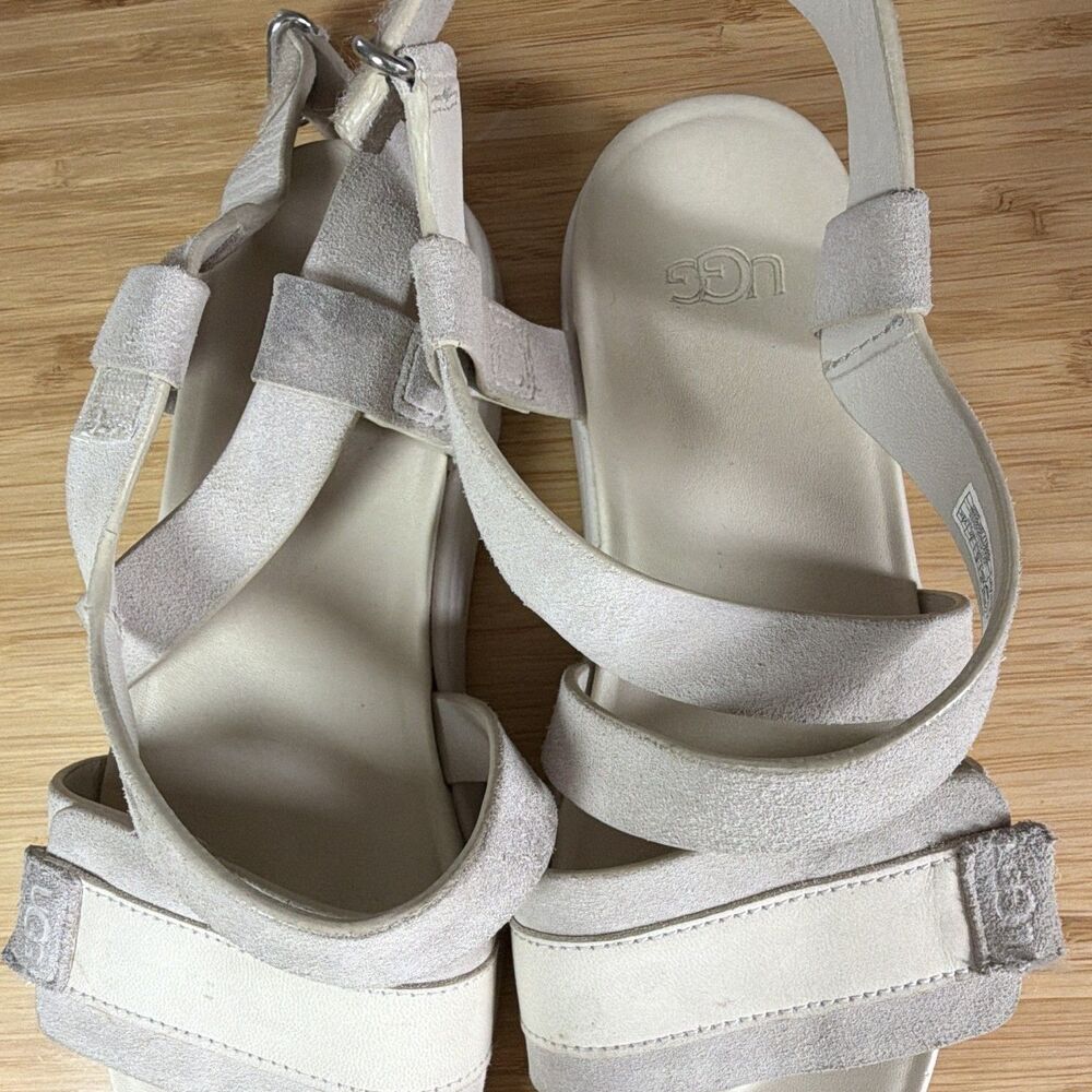 UGG Womens Suede Strappy Ankle Strap Hook & Loop Sandals Beige US 7 - Picture 2 of 11